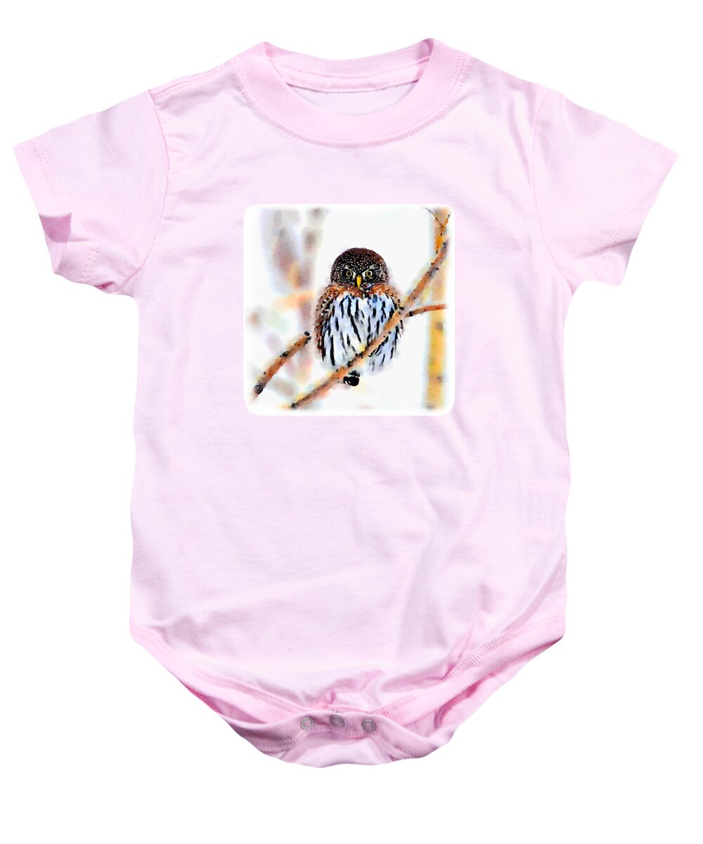 Painting Baby Onesie featuring the painting Winter Owl Watercolor by Little Bunny Sunshine