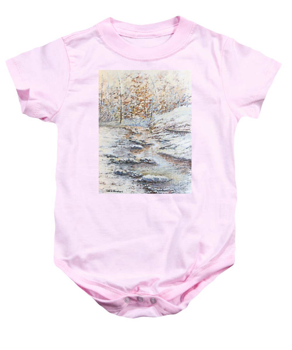 Landscape Baby Onesie featuring the painting Winter River by Todd Blanchard