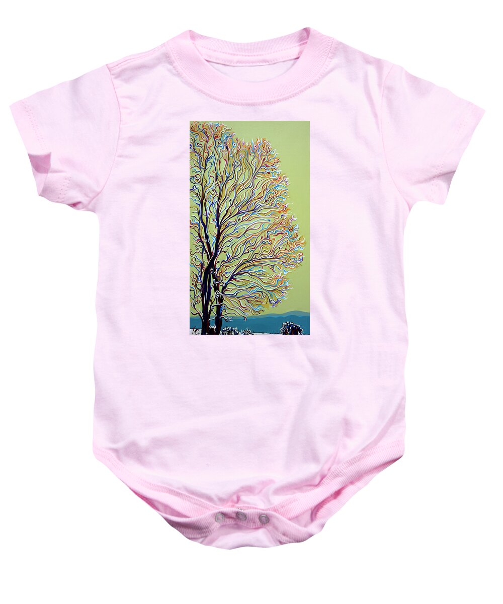 Winter Baby Onesie featuring the painting WinterTainment Tree by Amy Ferrari