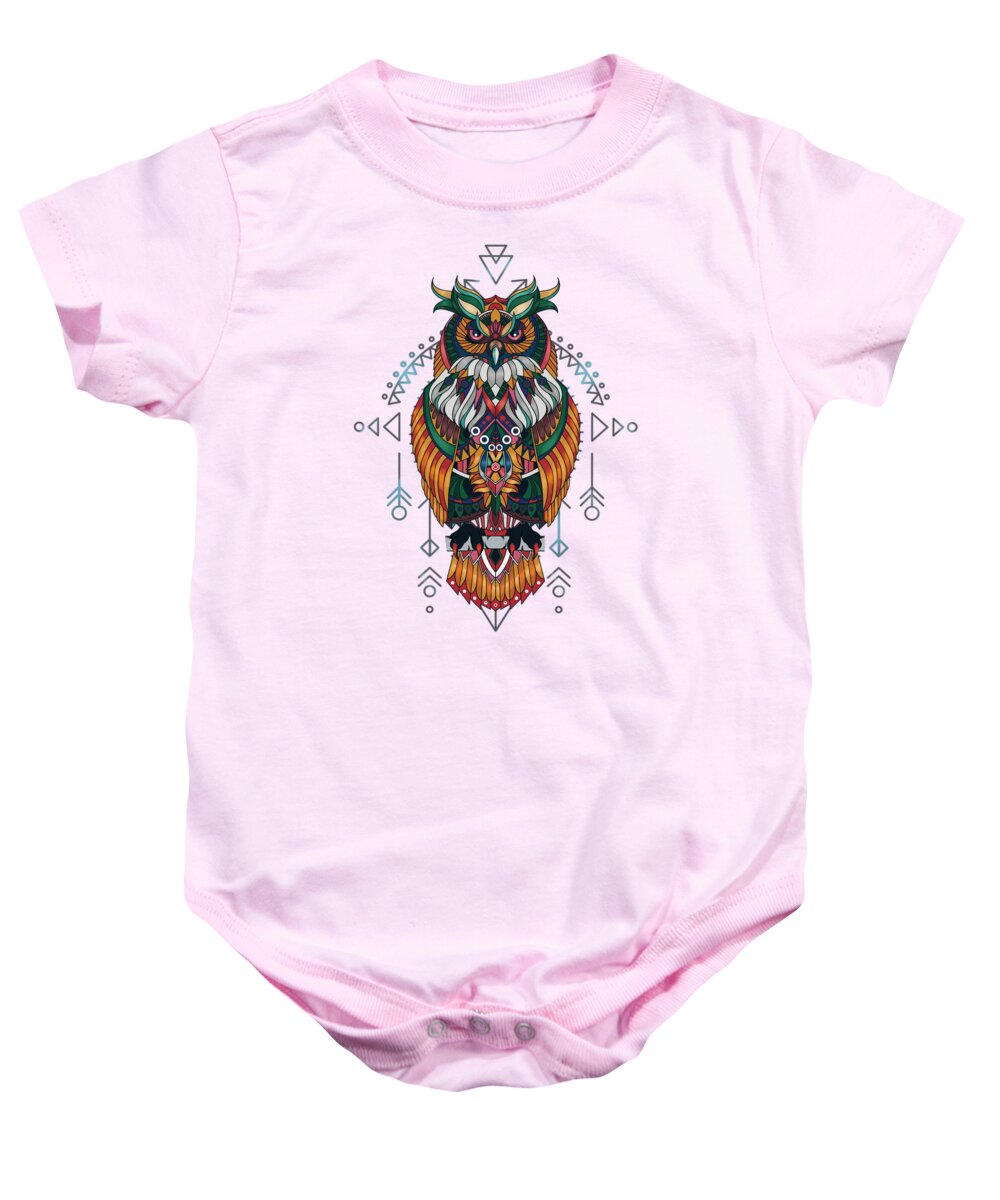 Painting Baby Onesie featuring the painting Wisdom Of The Owl King by Little Bunny Sunshine