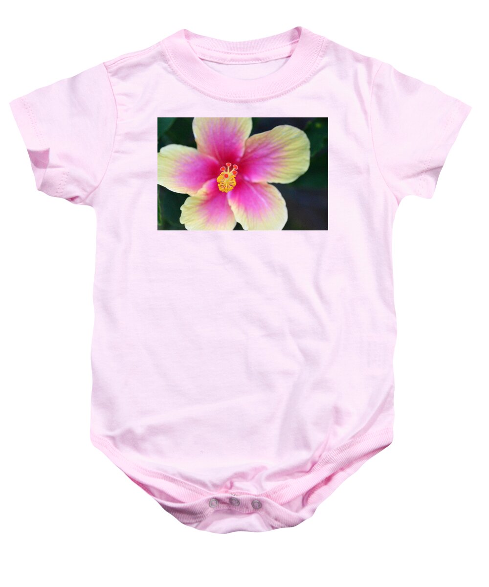 Flower Baby Onesie featuring the photograph Yellow and Pink Hibiscus 2 by Amy Fose
