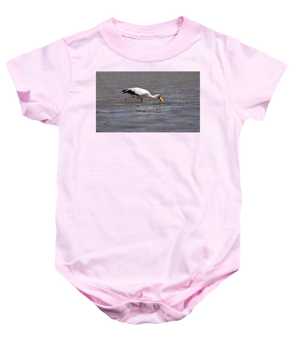 Yellow Billed Stork Baby Onesie featuring the photograph Yellow Billed Stork, Birds Of Africa by Aidan Moran
