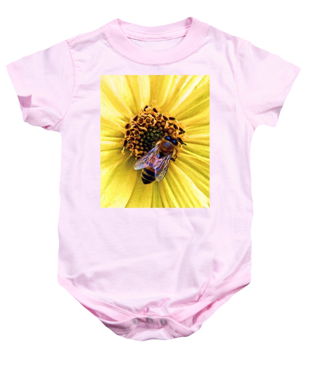 Honeybee Baby Onesie featuring the digital art Yellow Flower Bee by Gary Olsen-Hasek