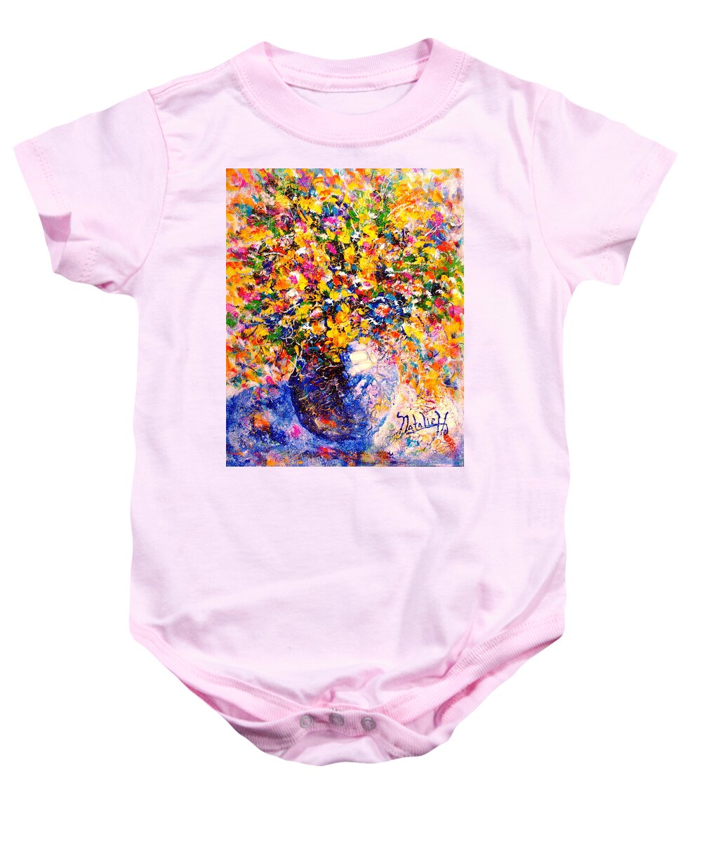 Flowers Baby Onesie featuring the painting Yellow Sunshine by Natalie Holland