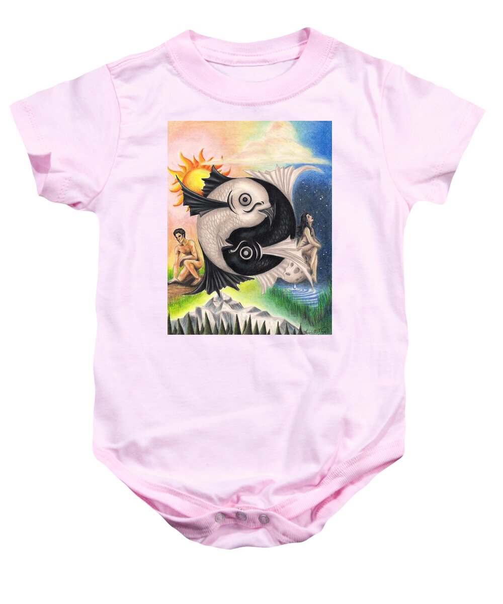 Yin-yang Baby Onesie featuring the drawing Yin-Yang by Scarlett Royale