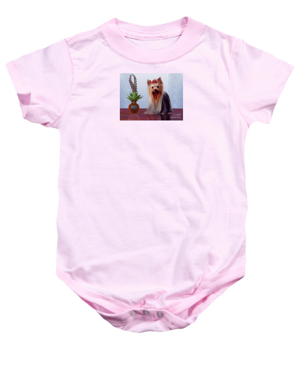 Yorkshire Terrier Baby Onesie featuring the painting Yorkshire Terrier by Corey Ford