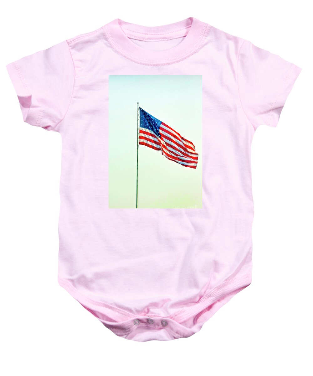 Flag Baby Onesie featuring the photograph Long May She Wave #2 by Joan Bertucci