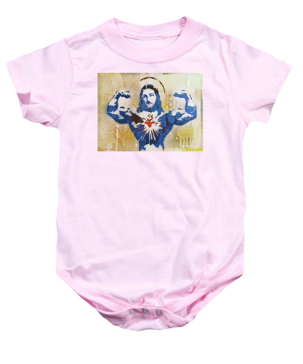 Stencil Baby Onesie featuring the mixed media Savior #1 by SORROW Gallery
