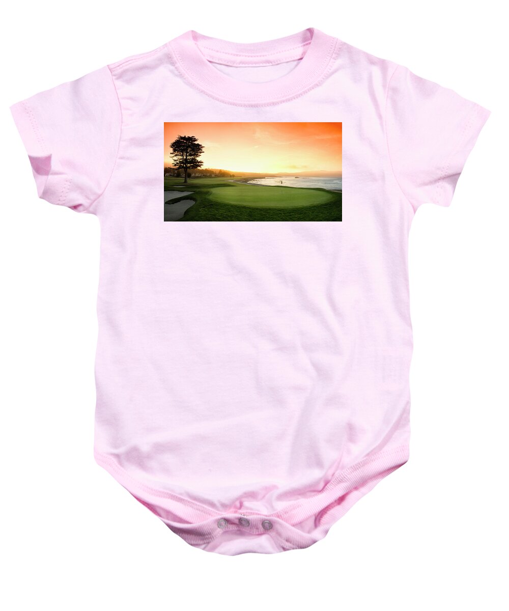 Photography Baby Onesie featuring the photograph 18th Hole With Iconic Cypress Tree by Panoramic Images