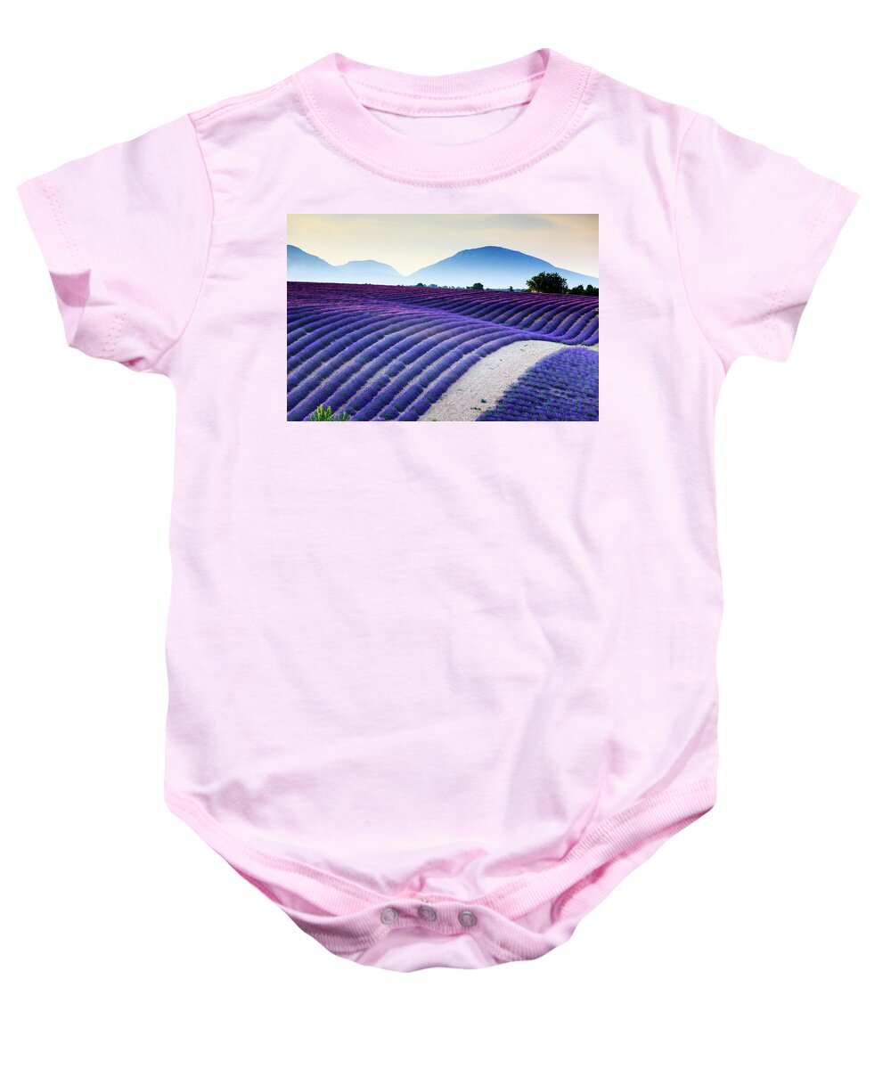 Estock Baby Onesie featuring the digital art Lavender Field In Provence France #2 by Maurizio Rellini