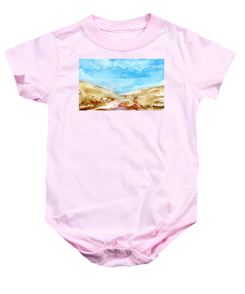 Sea Baby Onesie featuring the painting At the Sea by Charlene Fuhrman-Schulz