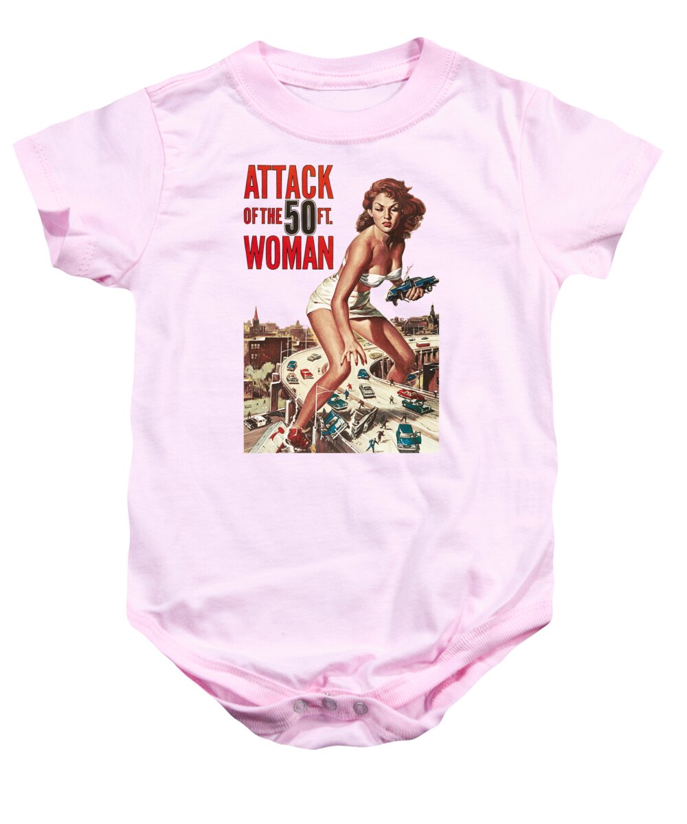 Movie Baby Onesie featuring the digital art Attack Of The 50 ft Woman by Megan Miller