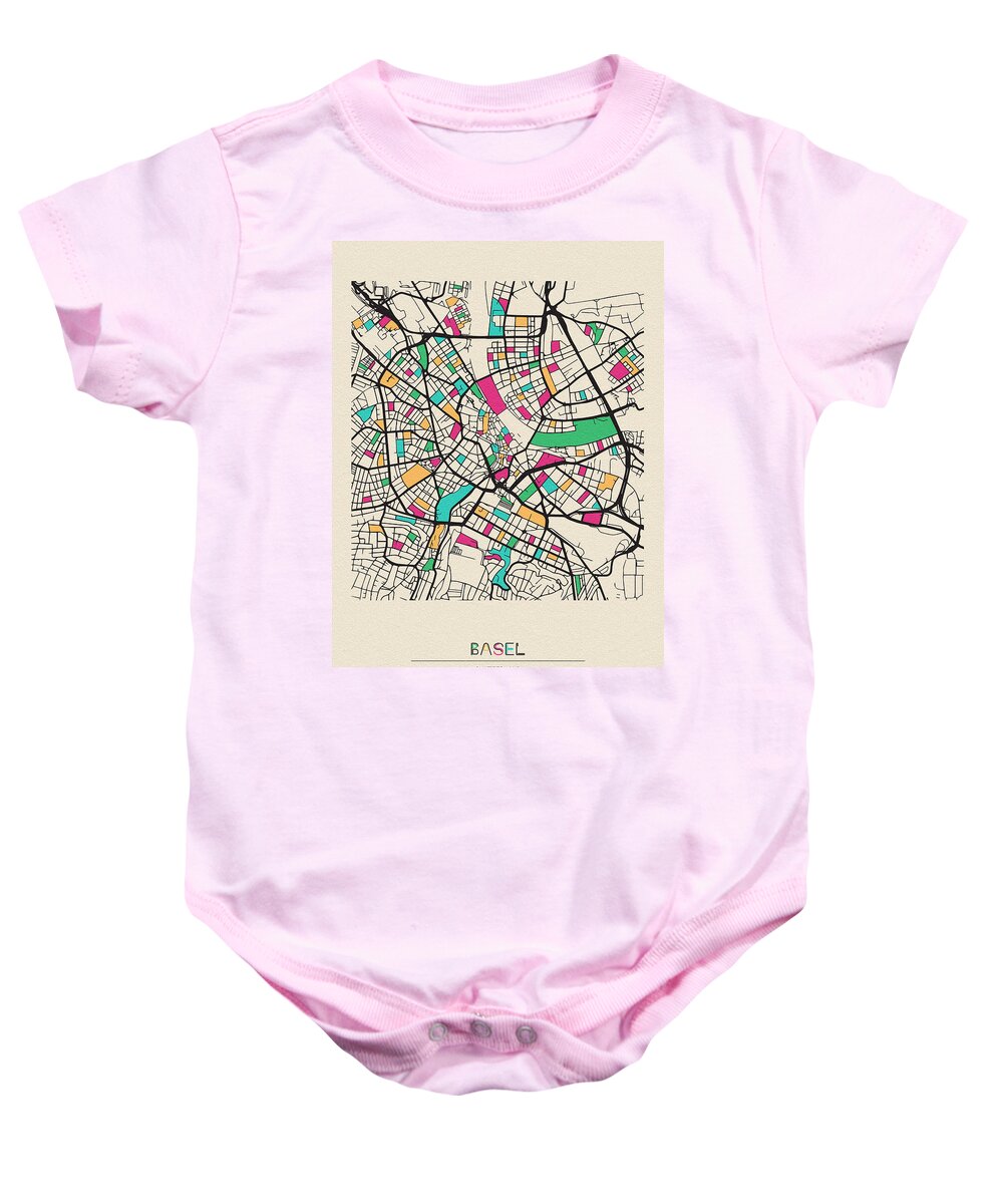 Basel Baby Onesie featuring the drawing Basel, Switzerland City Map by Inspirowl Design