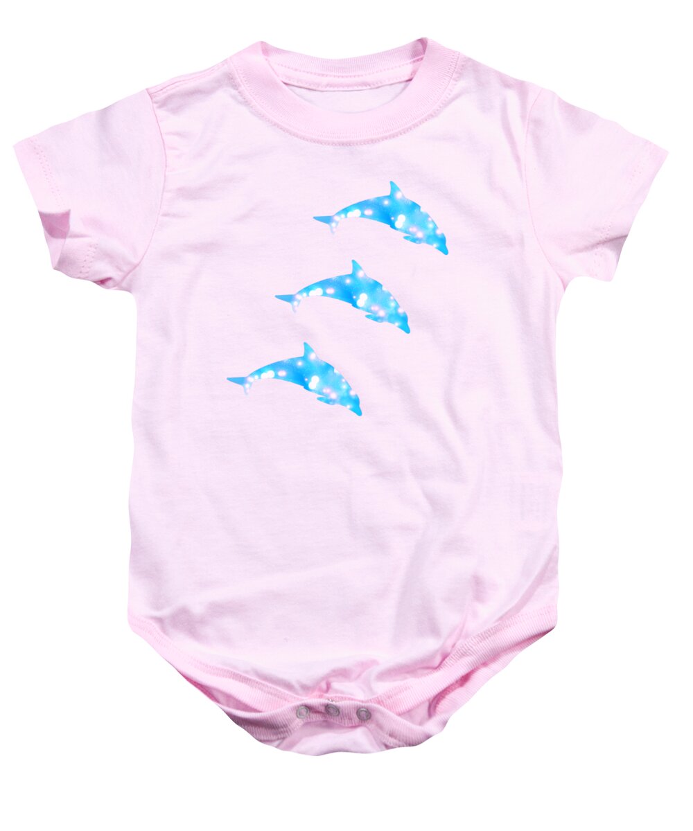 Dolphin Baby Onesie featuring the digital art Blue Dolphin Fantasy by Rachel Hannah