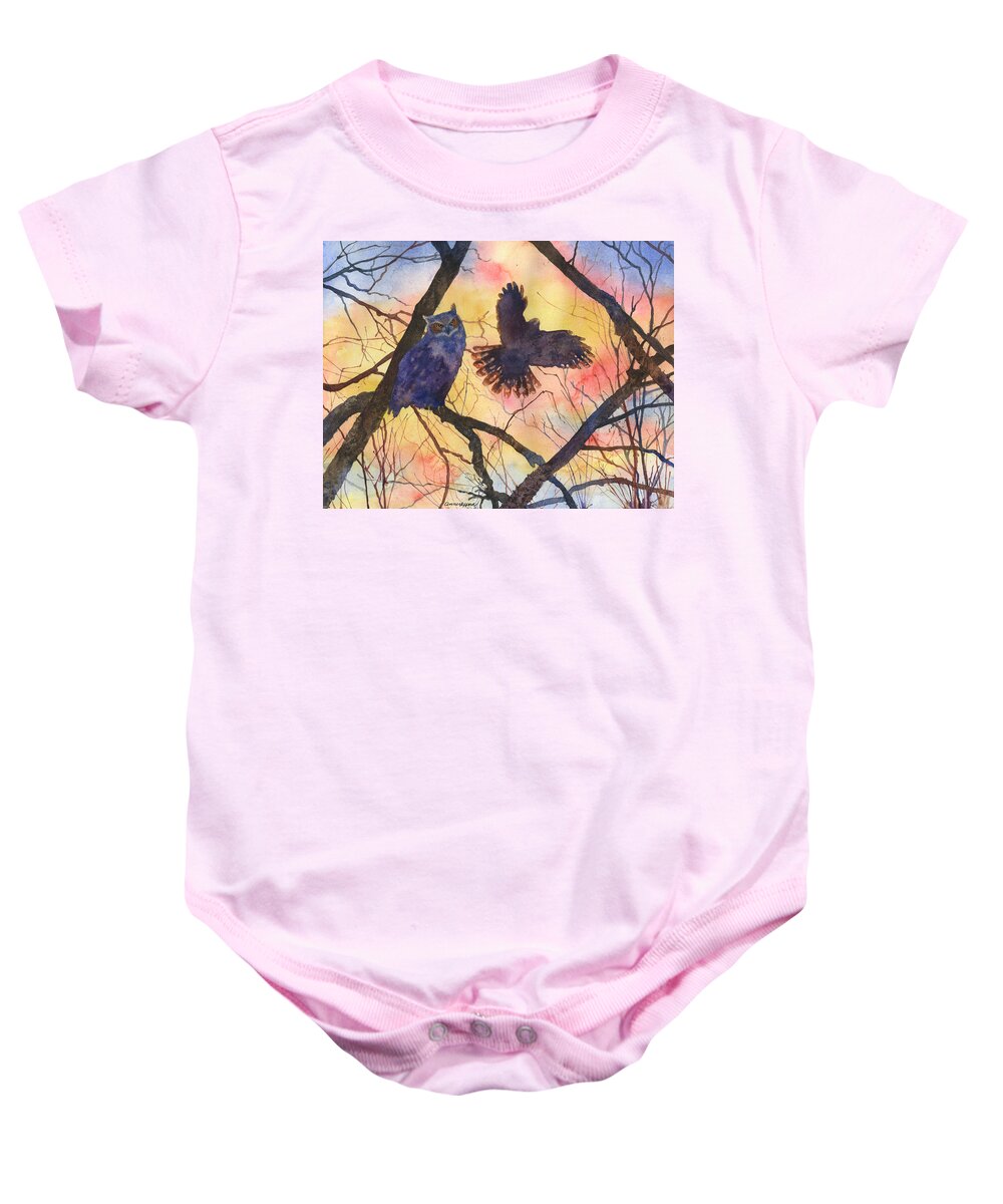 Owl Painting Baby Onesie featuring the painting Blue Owl by Anne Gifford