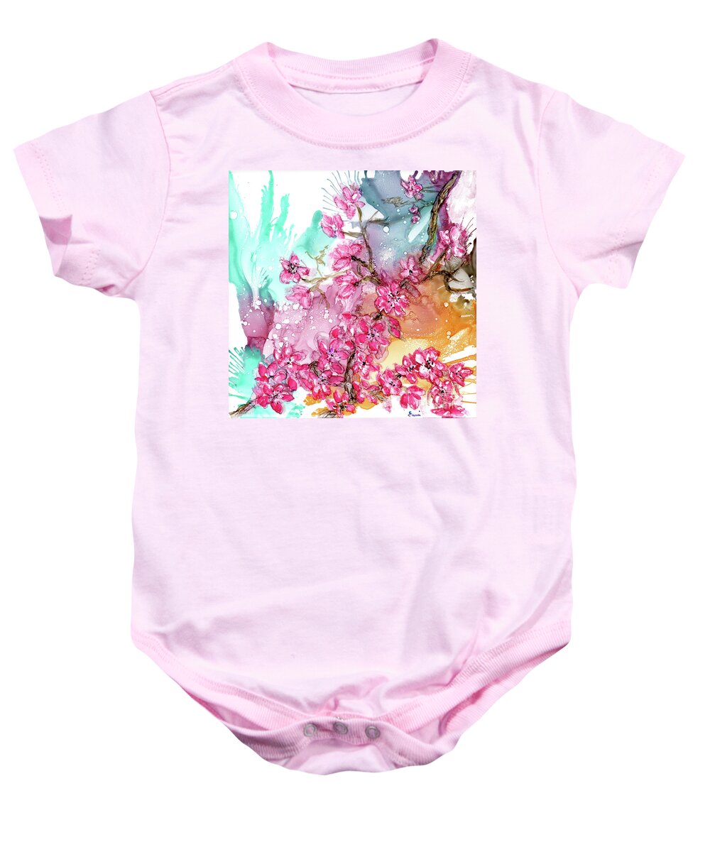 Abstract Baby Onesie featuring the painting Cherry Blossoms by Eunice Warfel
