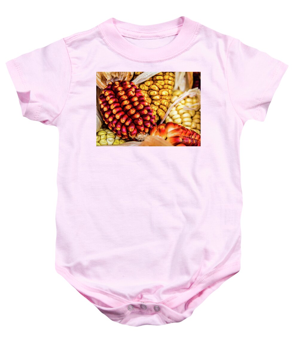 Corncob Baby Onesie featuring the photograph Corn cobs by Lyl Dil Creations