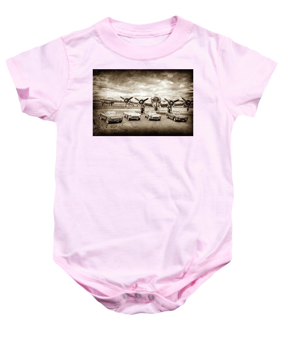 Corvettes And B17 Bomber -0027s Baby Onesie featuring the photograph Corvettes and B17 Bomber -0027s by Jill Reger