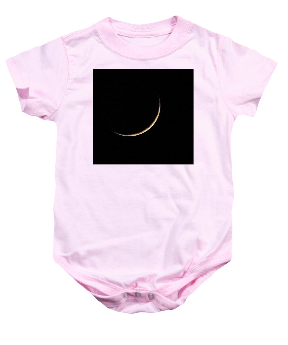 Moon Baby Onesie featuring the photograph Crescent Moon by Jerry Connally