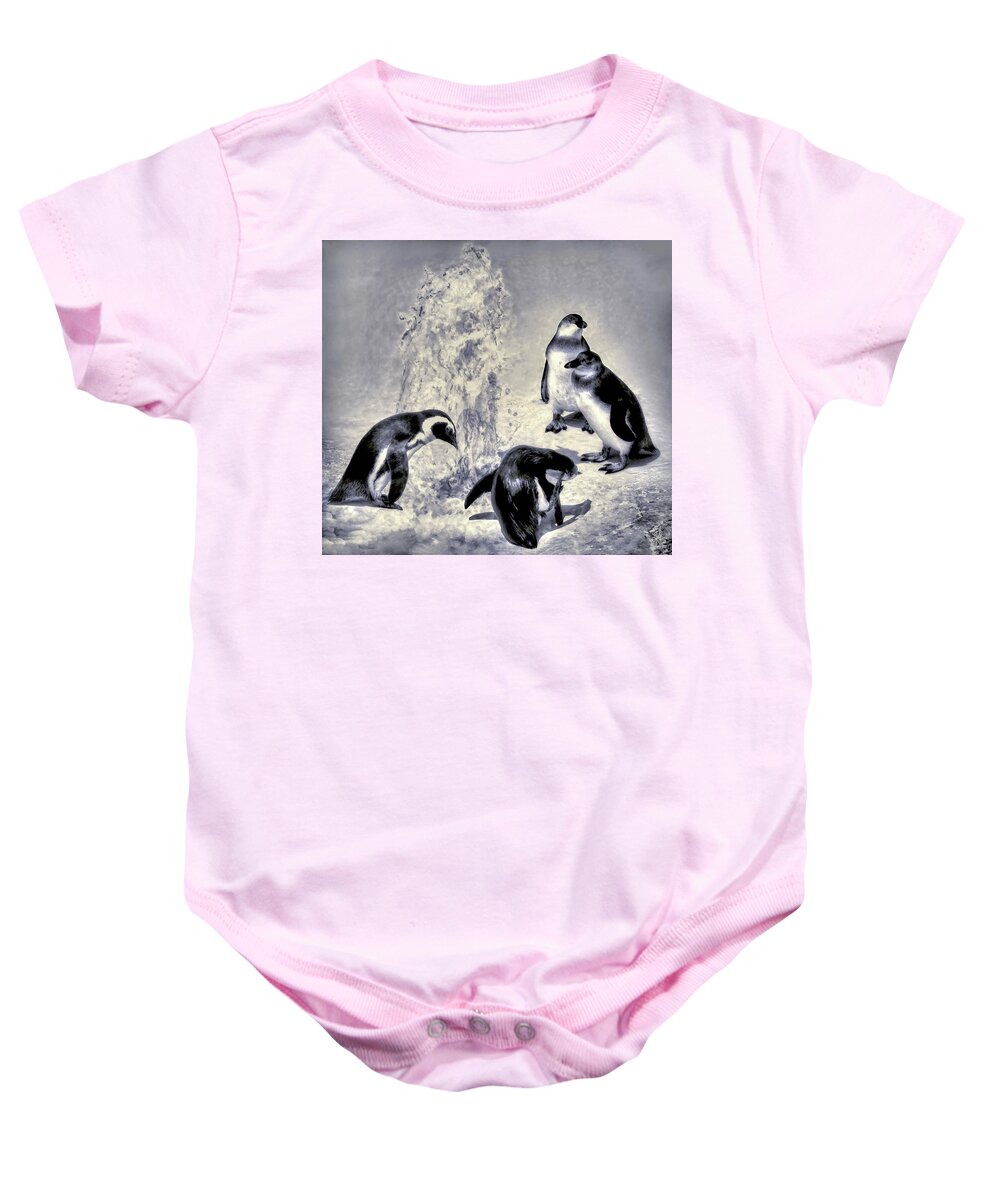 Penguins Baby Onesie featuring the photograph Cute Penguins by Pennie McCracken