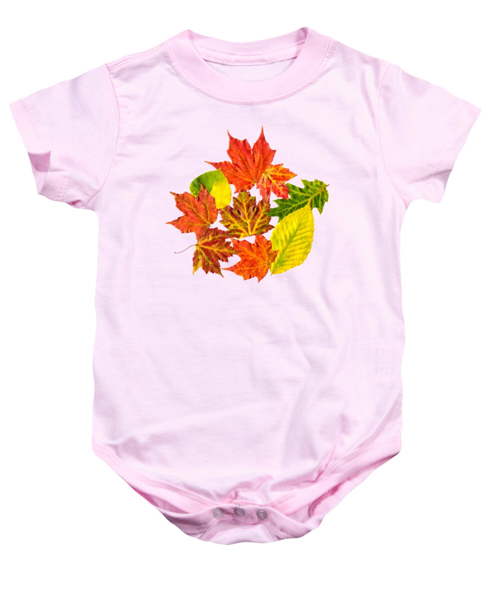 Fall Leaves Baby Onesie featuring the mixed media Fall Leaves Pattern by Christina Rollo