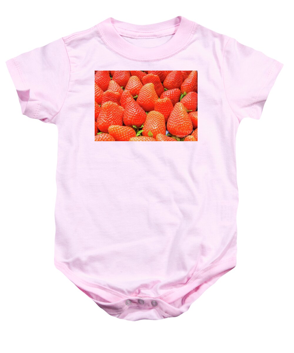 Berry Fruit Baby Onesie featuring the photograph Fresh Delicious Red Strawberries ready to eat by Ulrich Wende