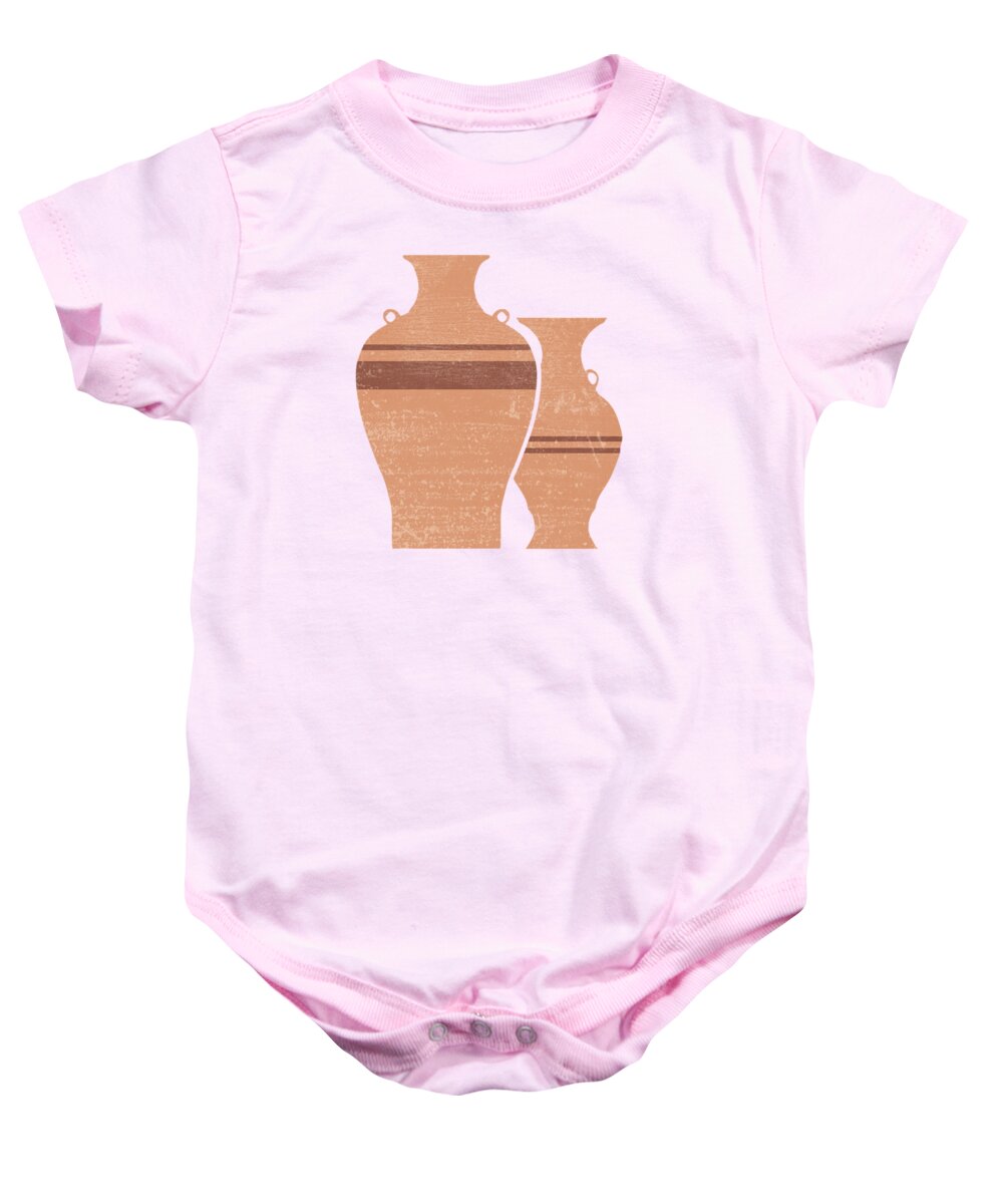Abstract Baby Onesie featuring the mixed media Greek Pottery 22 - Hydria - Terracotta Series - Modern, Contemporary, Minimal Abstract - Light Brown by Studio Grafiikka