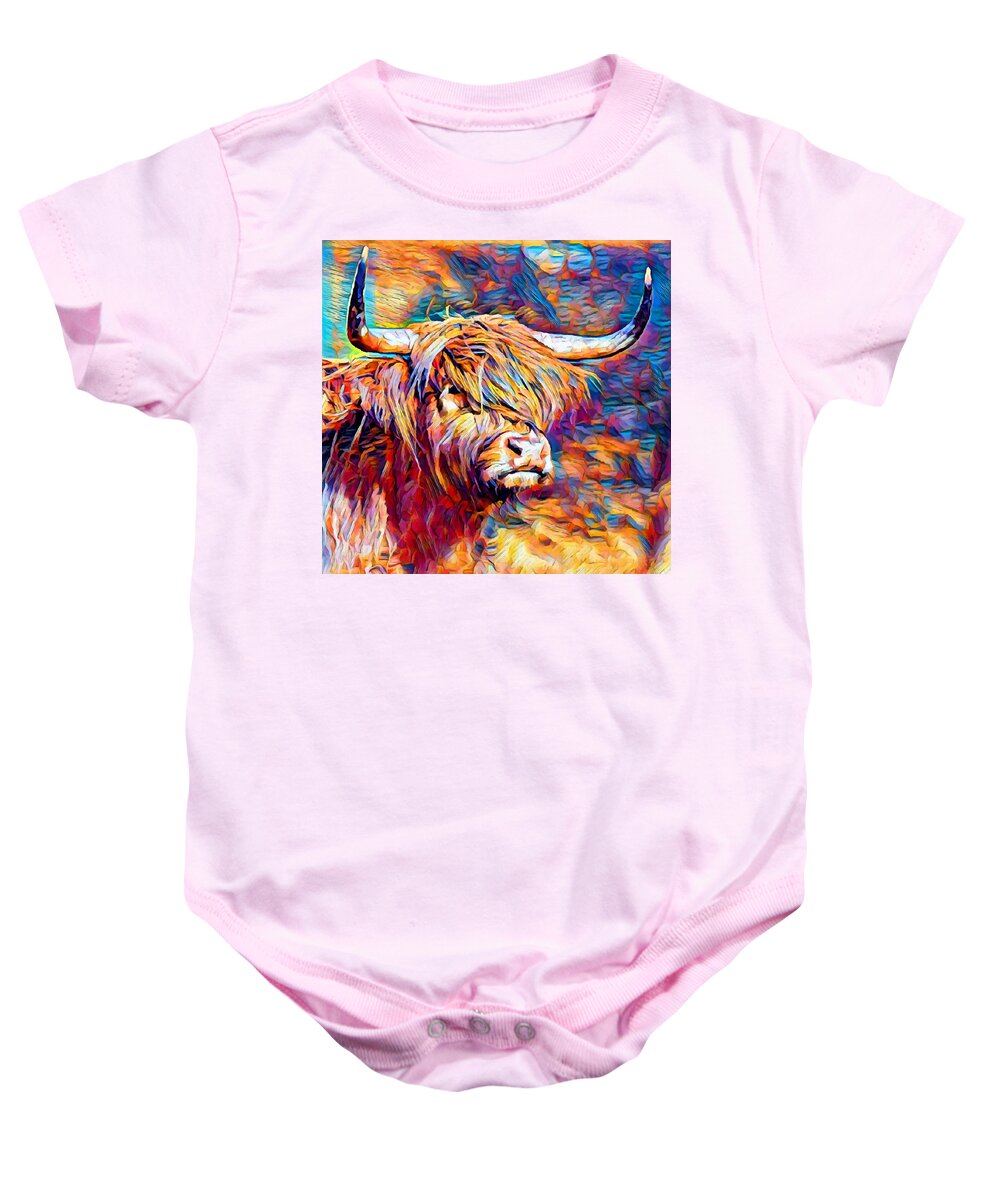 Cow Baby Onesie featuring the painting Highland Cow 6 by Chris Butler