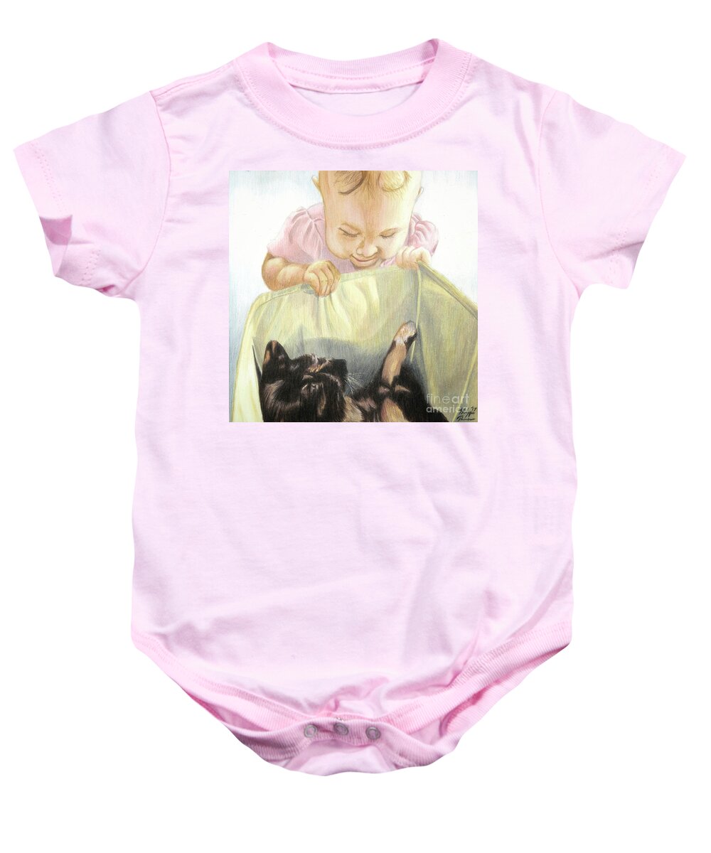 Babies Baby Onesie featuring the drawing I Found You by Philippe Thomas
