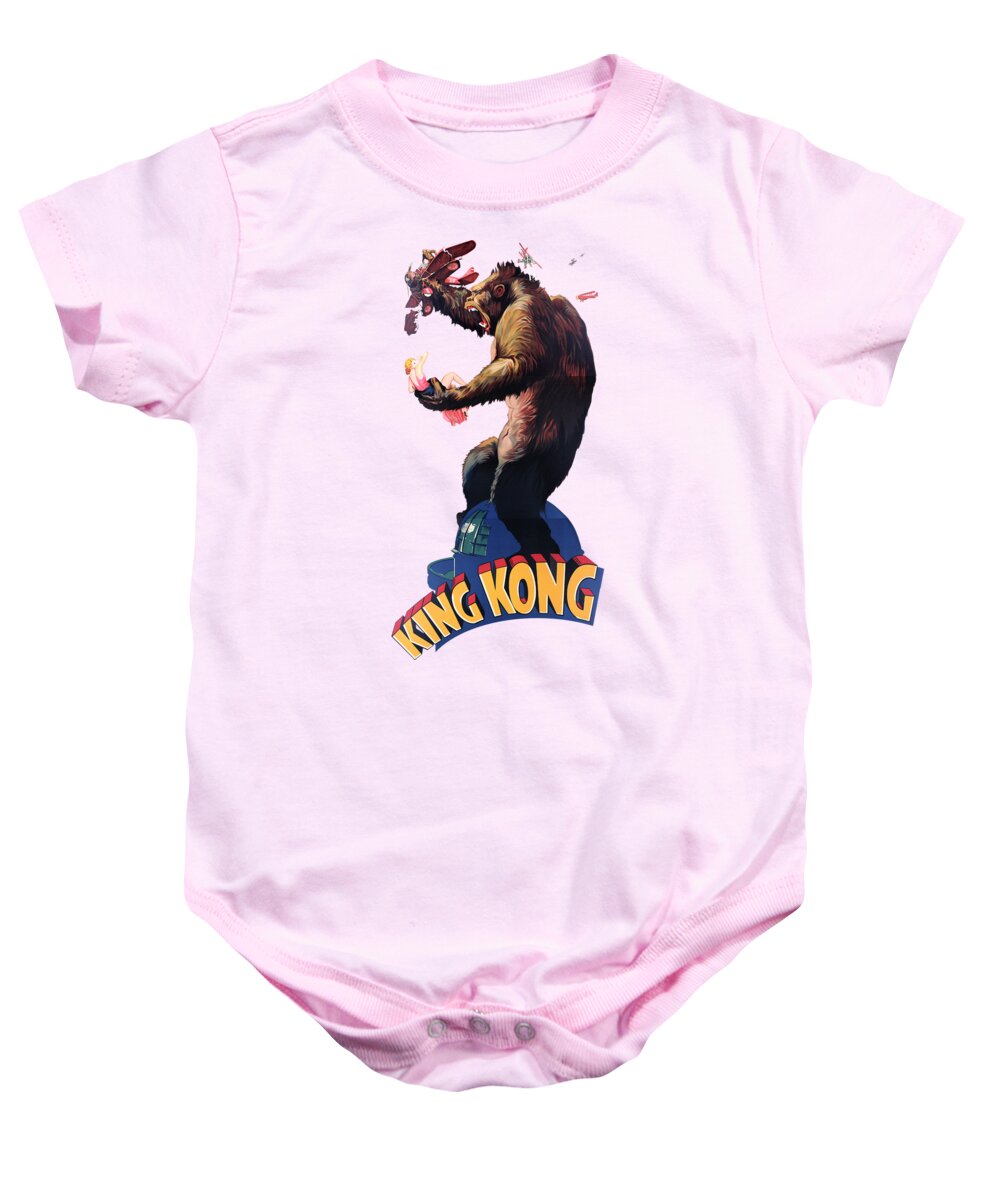 King Kong Baby Onesie featuring the digital art King Kong Retro Movie Poster by Megan Miller