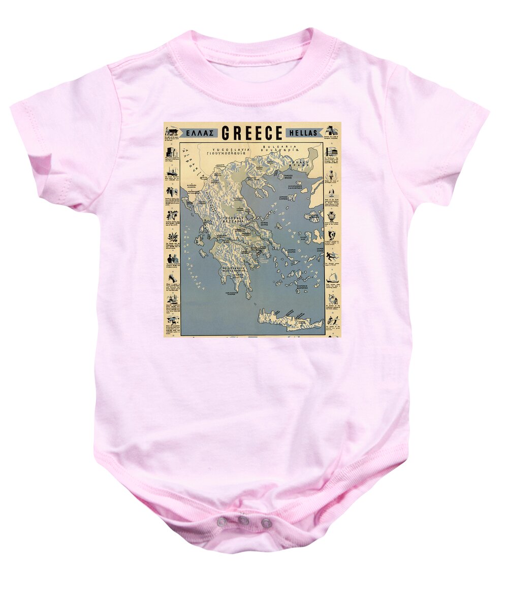 Map Of Greece Baby Onesie featuring the photograph Map Of Greece 1942 by Andrew Fare