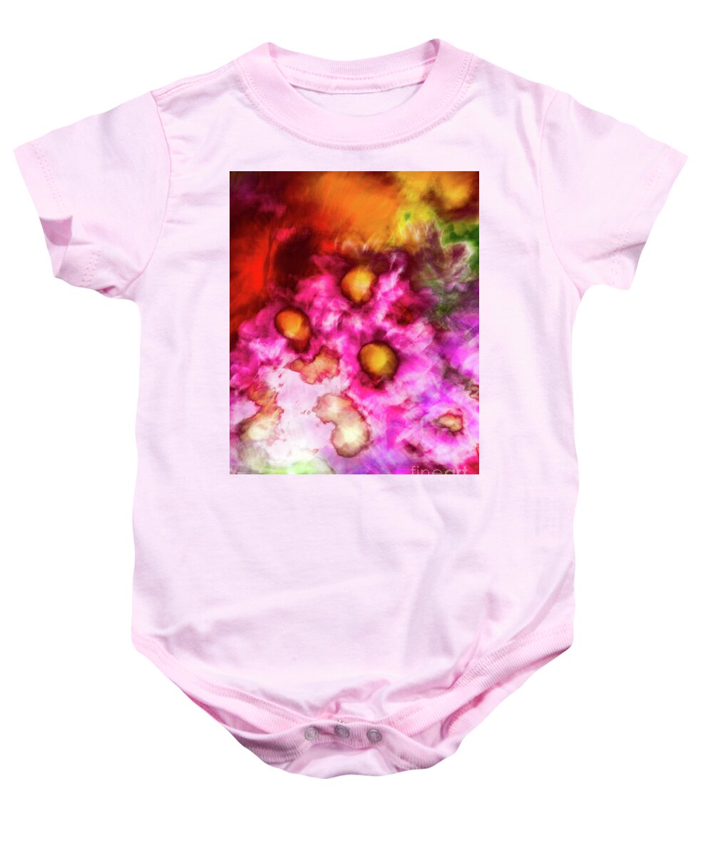Abstract Baby Onesie featuring the photograph Orange pink and yellow flower abstract by Phillip Rubino