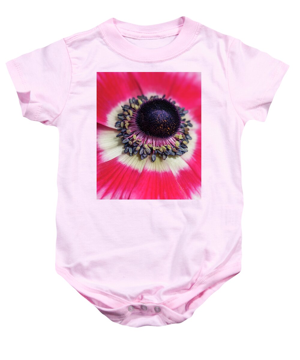 Macro Baby Onesie featuring the photograph Asian Poppy Necklace by Ginger Stein