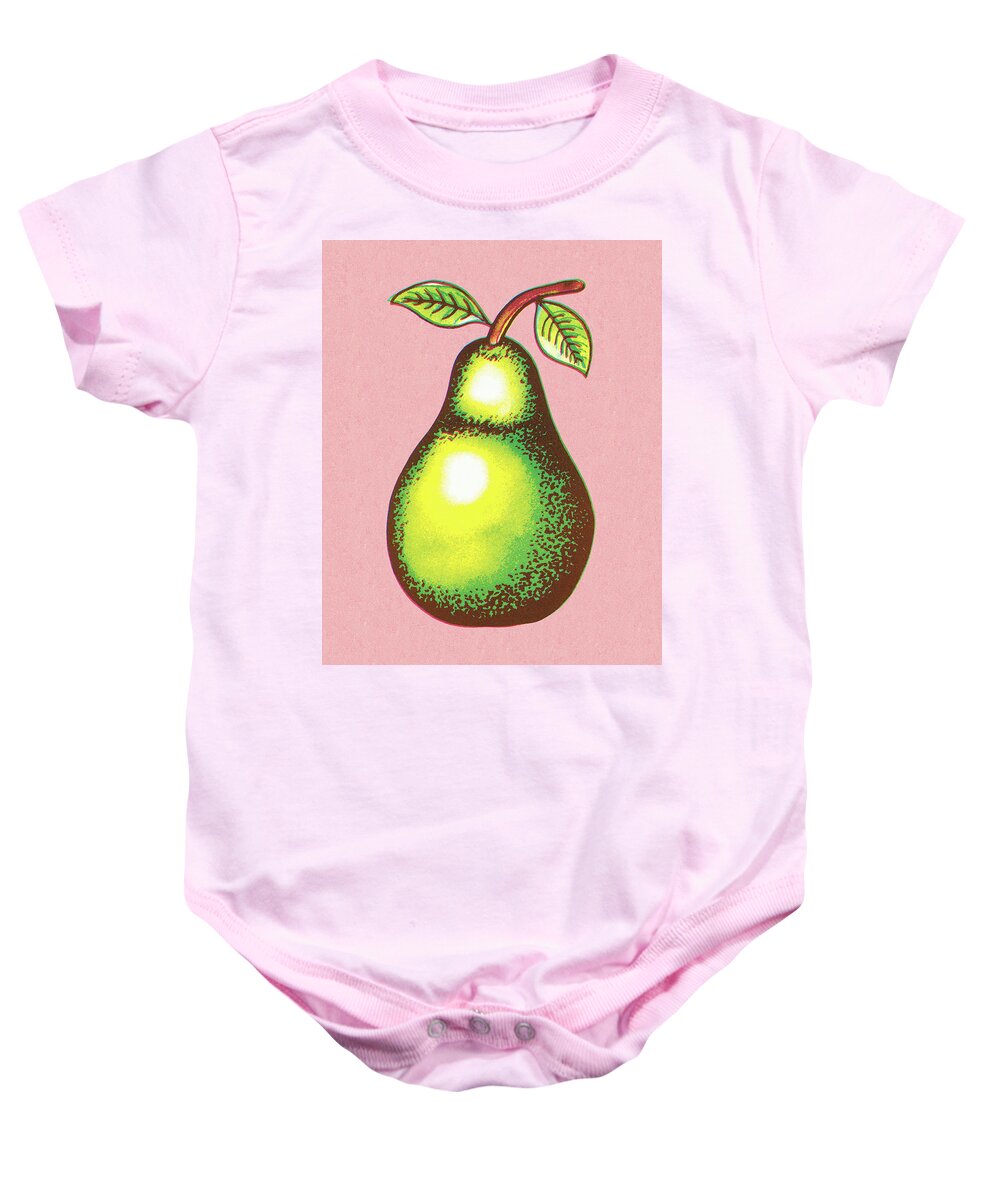 Campy Baby Onesie featuring the drawing Pear on a Pink Background by CSA Images