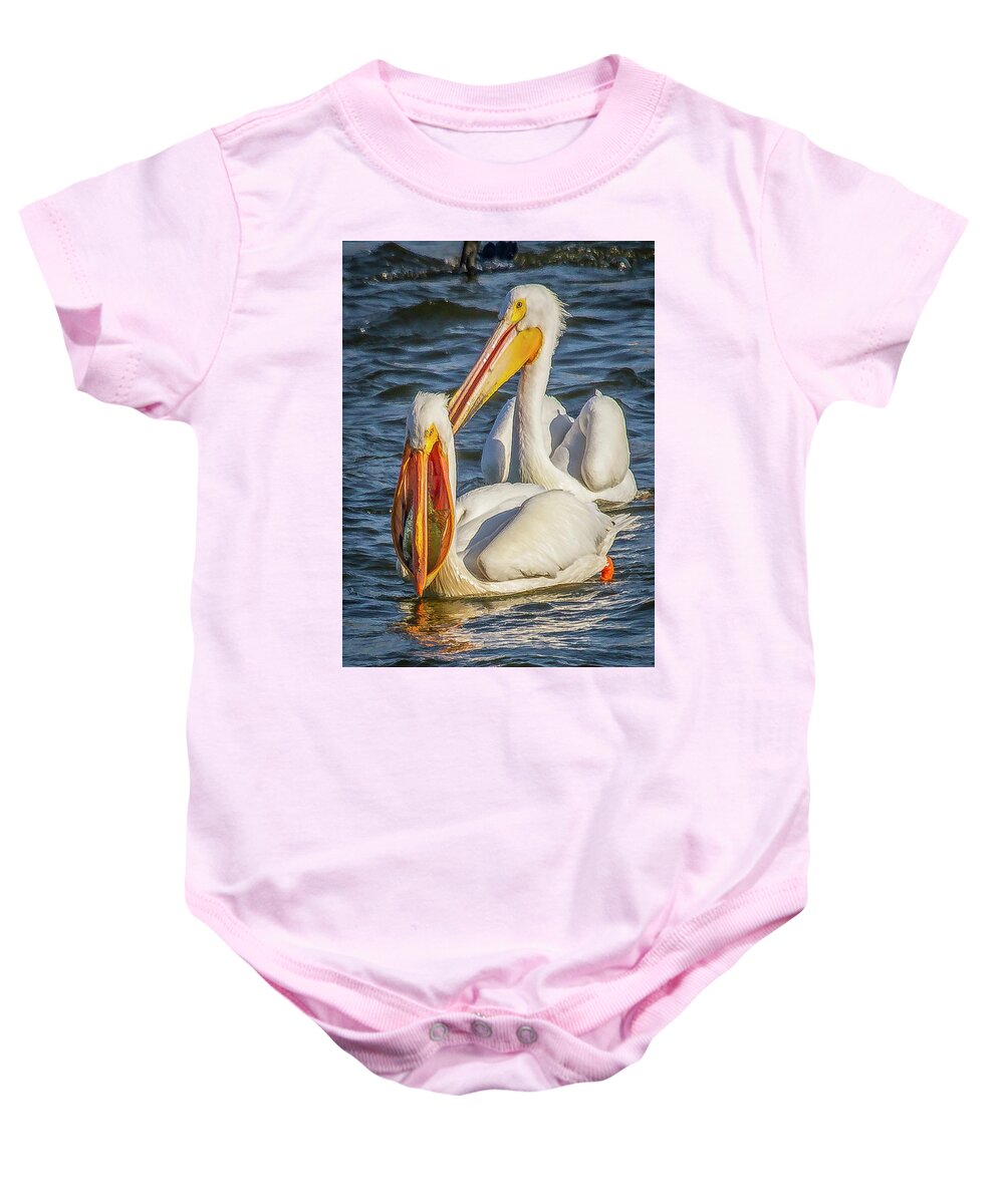 Pelicans Baby Onesie featuring the photograph Pelican with Crappie by David Wagenblatt