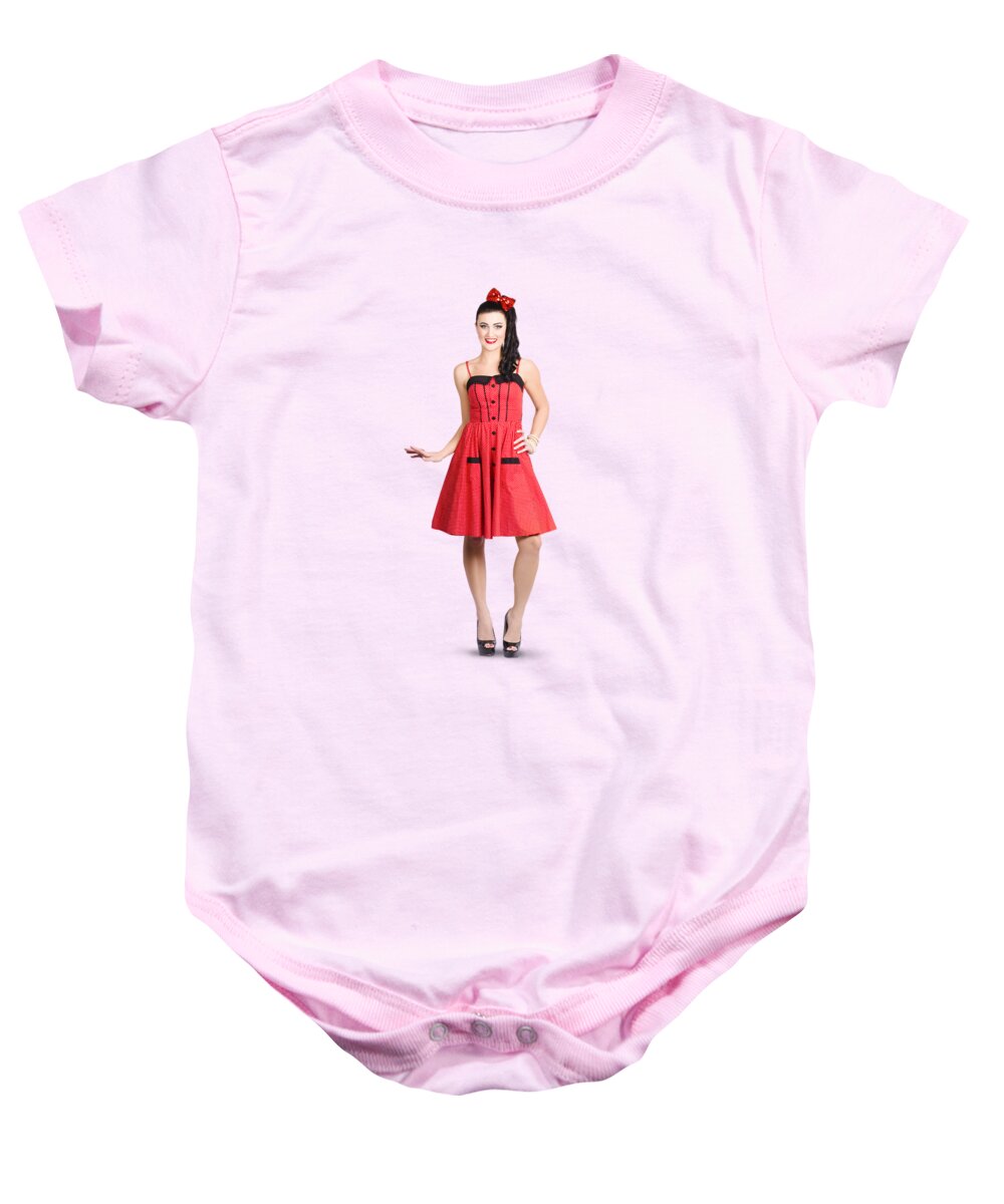 Girl Baby Onesie featuring the photograph Pin-up girl in full portrait with beautiful figure by Jorgo Photography