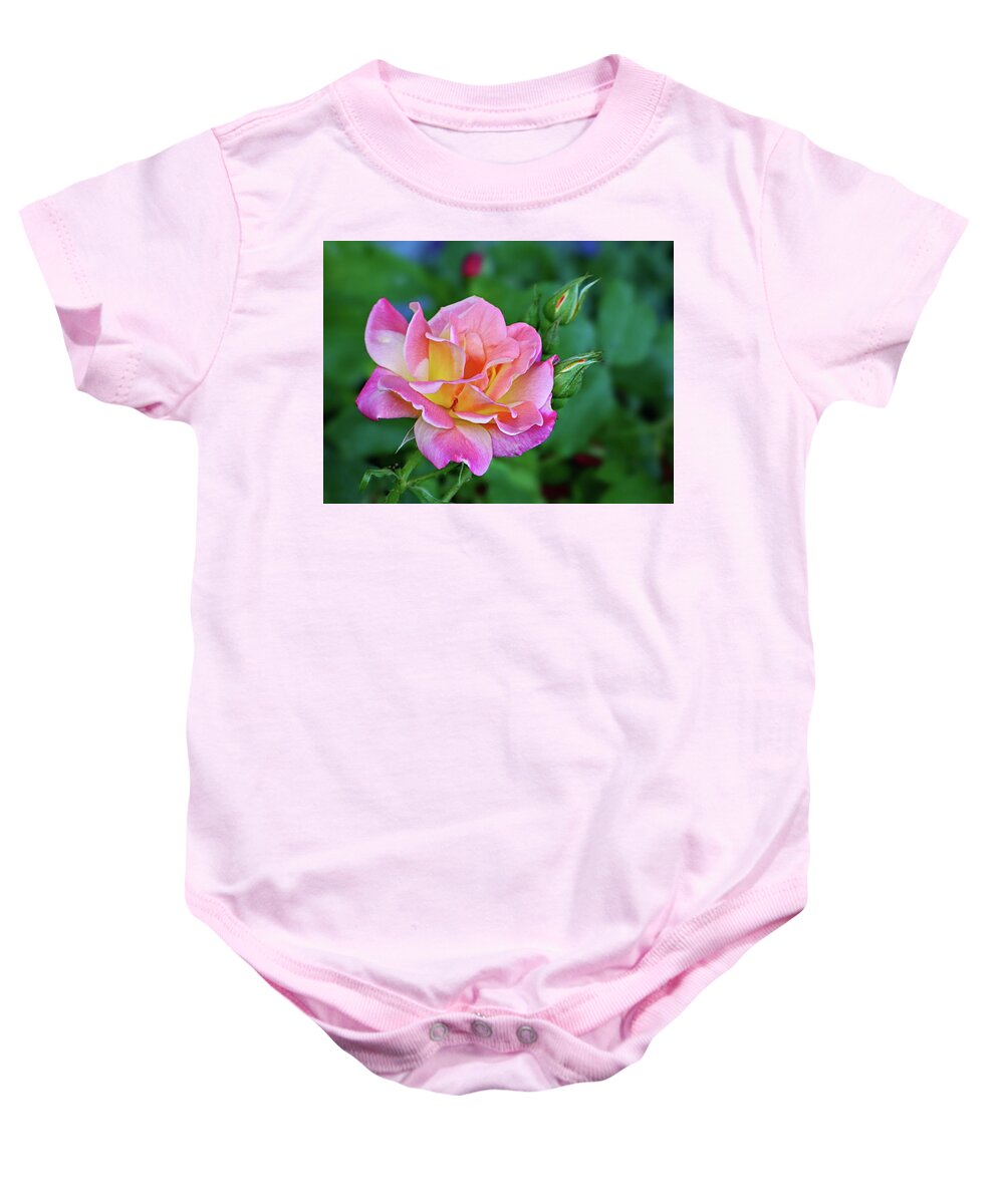 Rose Baby Onesie featuring the photograph Pink with Yellow Color Rose by Lyuba Filatova