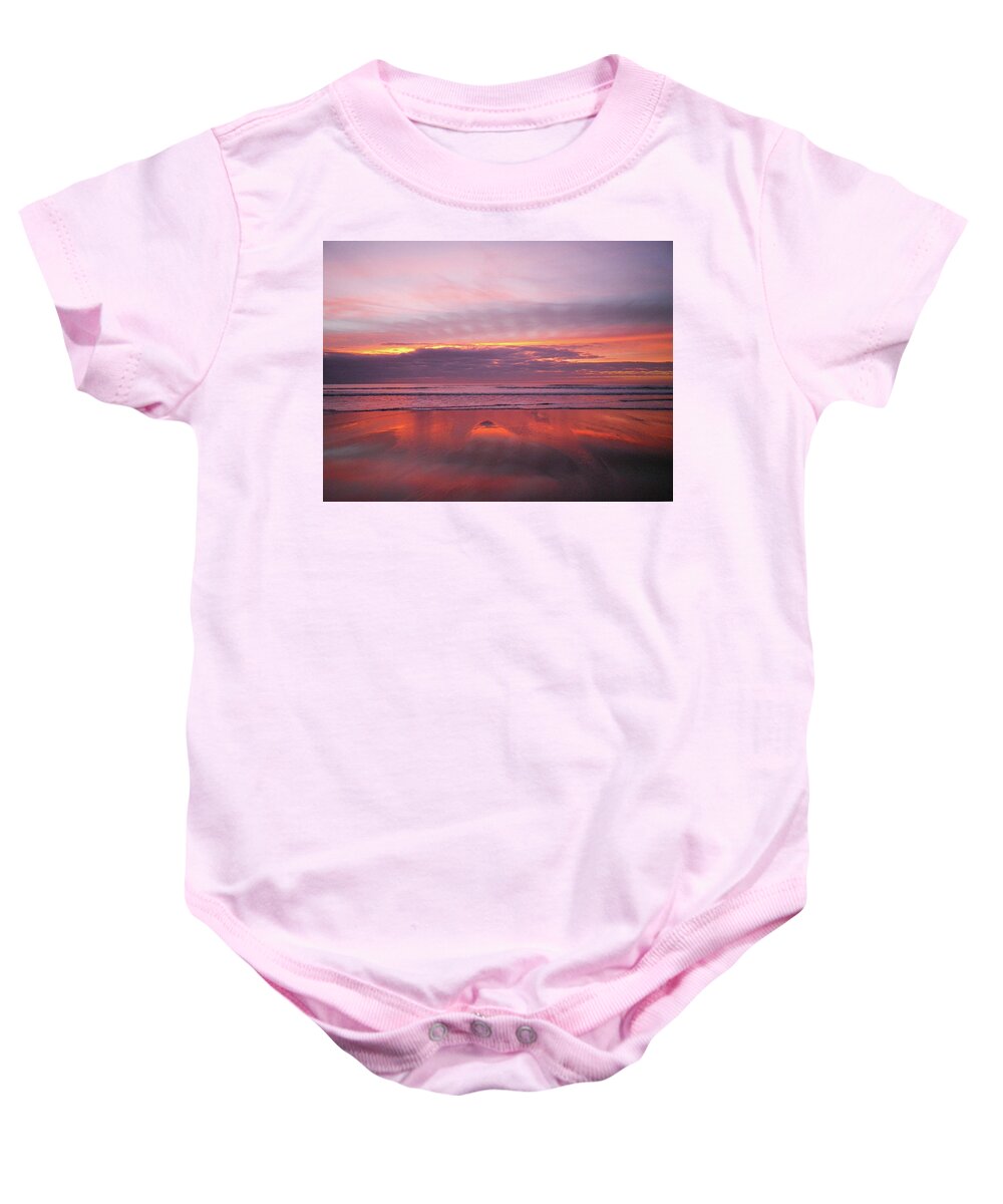 Pink Baby Onesie featuring the photograph Purple And Rose Gold Sunset Sandymouth Cornwall by Richard Brookes