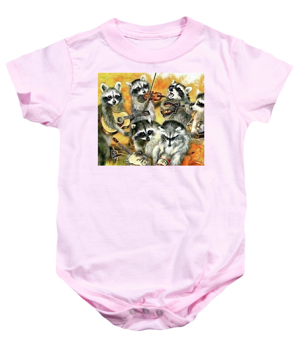 Raccoons Baby Onesie featuring the photograph Raccoon Band by Artist Unknown