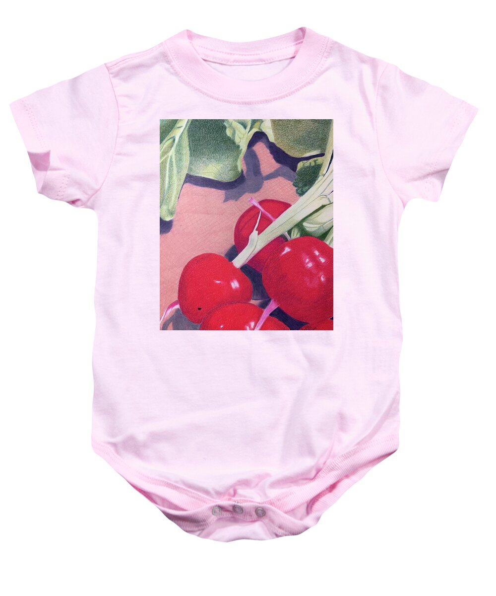 Vegetable Baby Onesie featuring the drawing Radishes by Colette Lee
