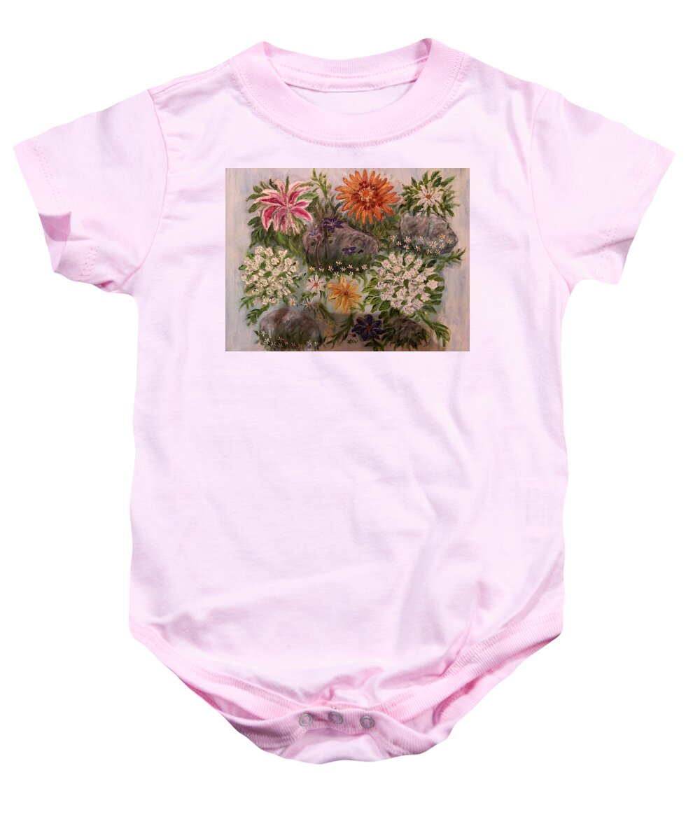 Flowers Baby Onesie featuring the painting Rock Garden by Lucille Valentino