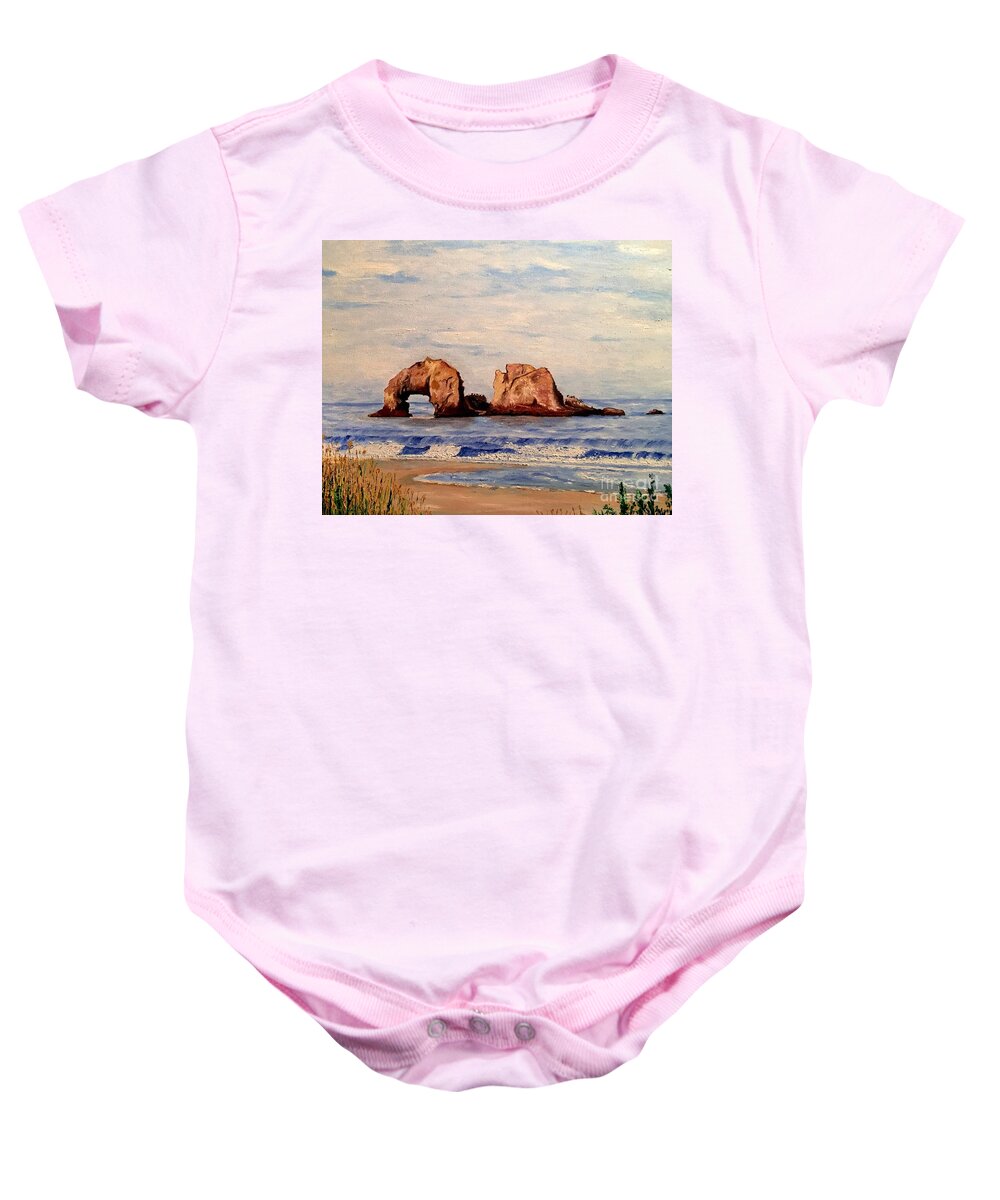 Beach Baby Onesie featuring the painting Rockaway Beach, OR by Lisa Rose Musselwhite