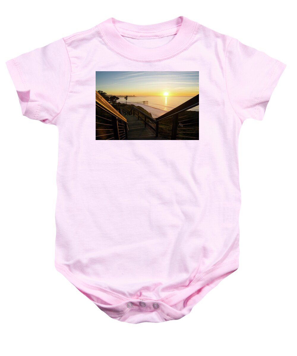 Surf Baby Onesie featuring the photograph Scripps Sunset Stairway 1 by Richard A Brown