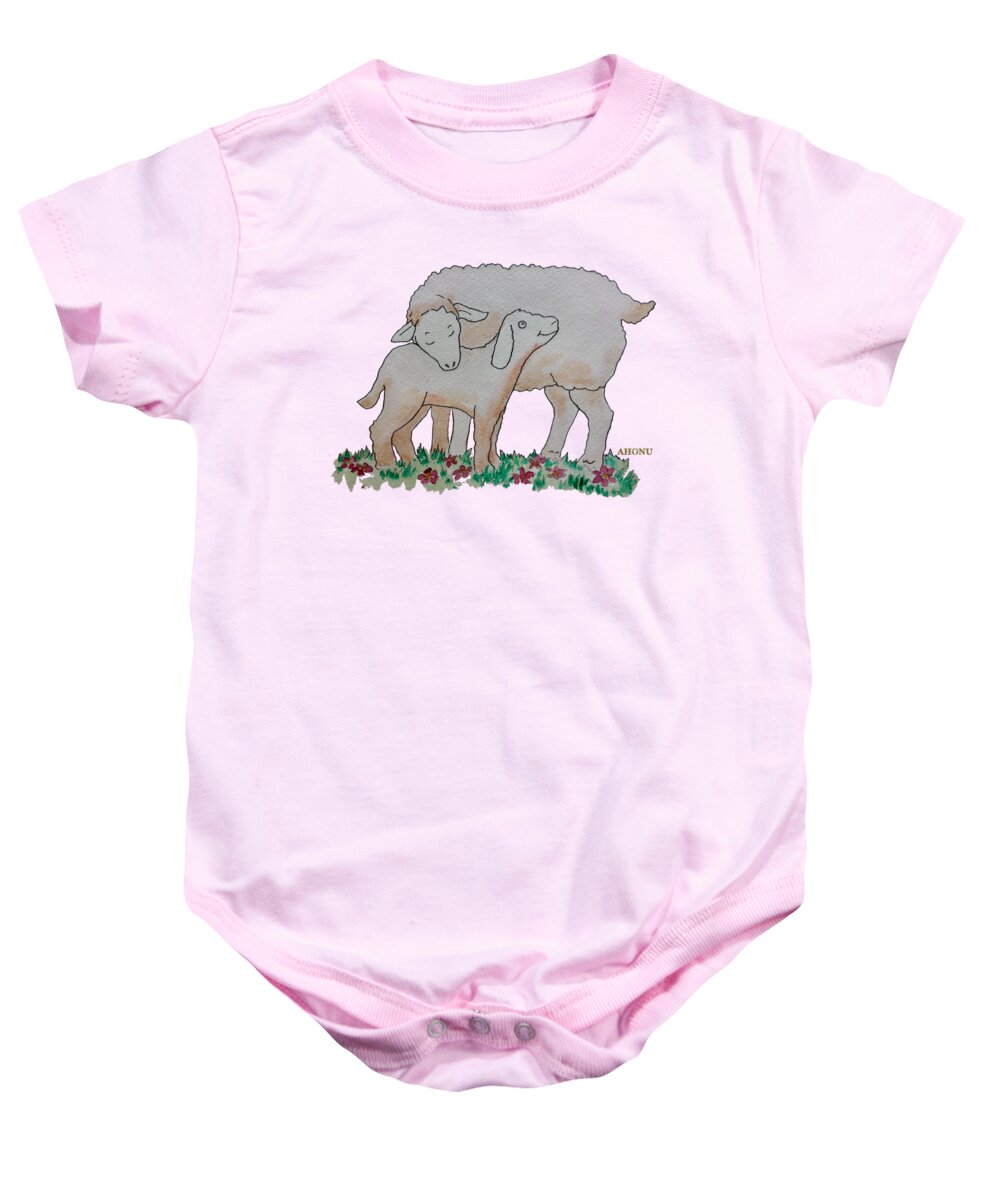 Sheep Baby Onesie featuring the painting Sheep by AHONU Aingeal Rose