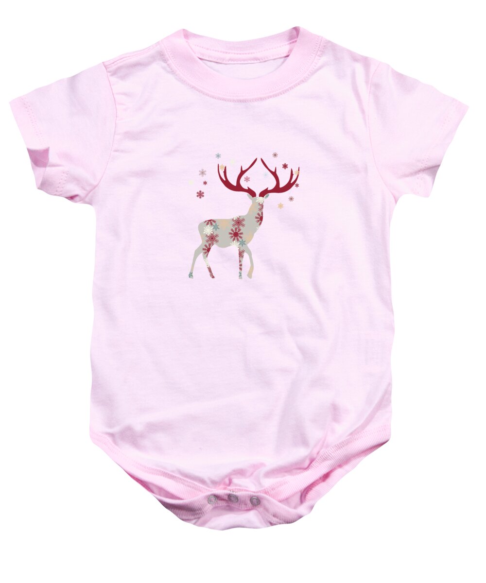 Xmas Baby Onesie featuring the mixed media Snowflake Christmas Stag I by Amanda Jane