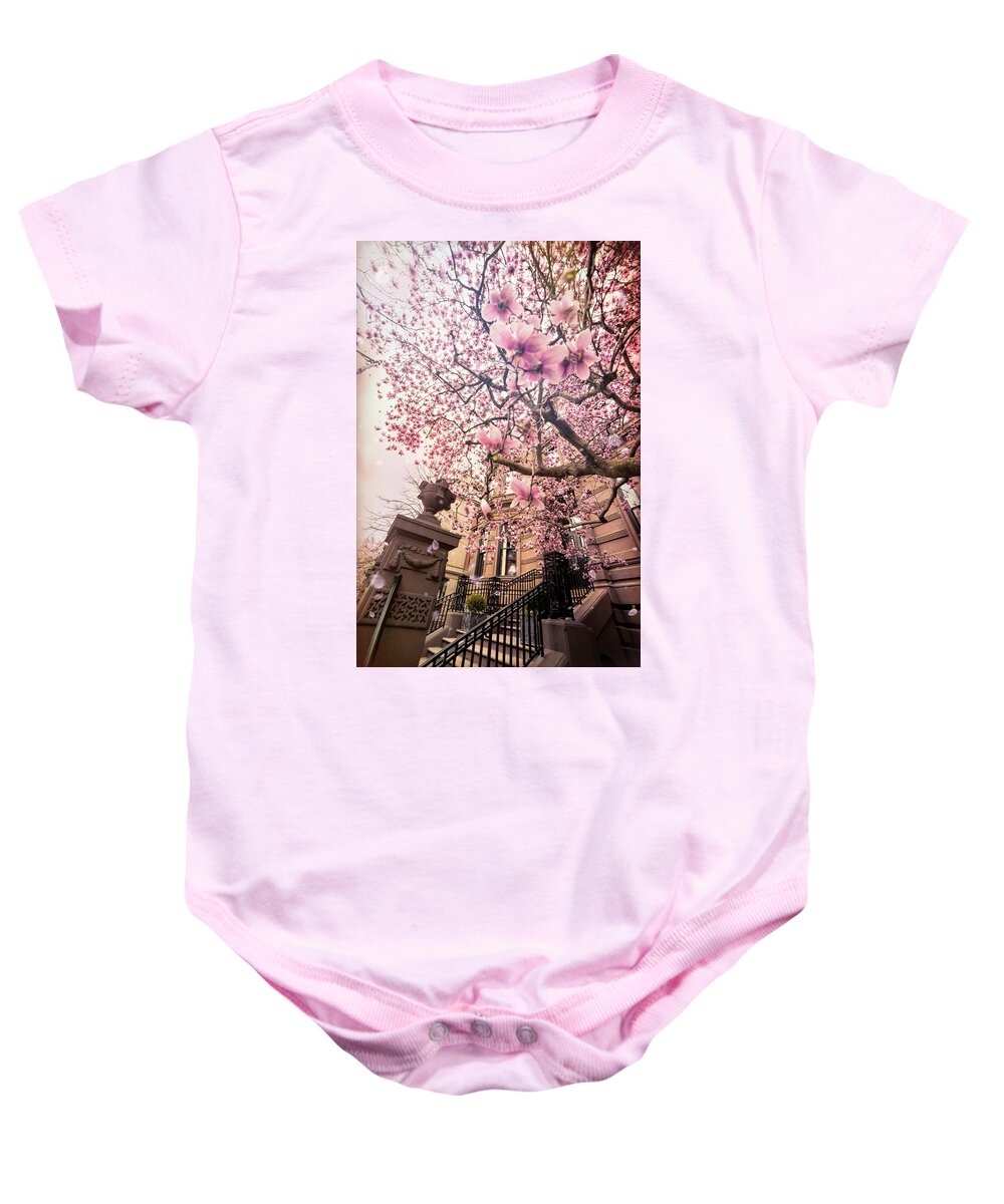 Magnolia Tree Baby Onesie featuring the photograph Spring in Boston - Magnolia Tree by Joann Vitali