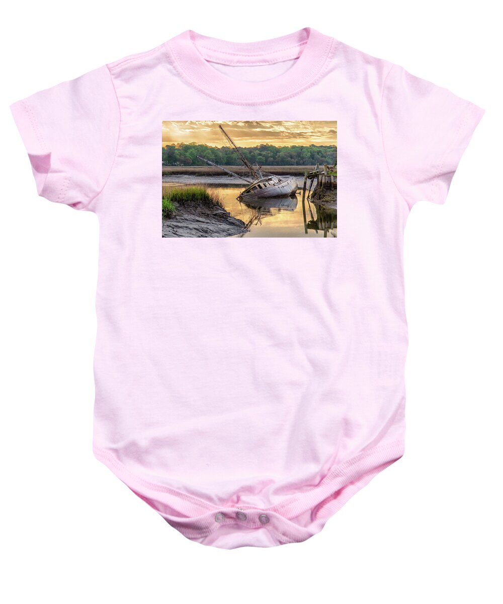 Lowcountry Baby Onesie featuring the photograph Sunrise Shipwreck by Scott Hansen