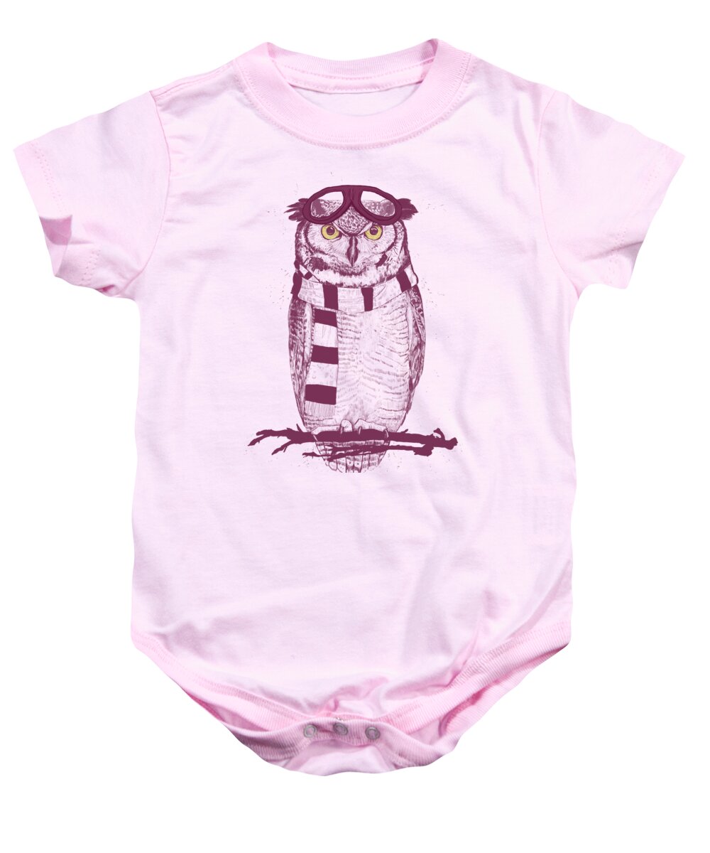 Owl Baby Onesie featuring the drawing The aviator by Balazs Solti