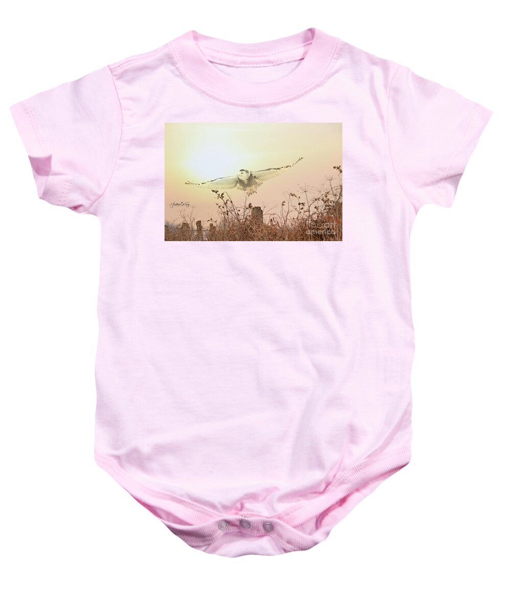 Animal Baby Onesie featuring the photograph The elegance of the snowy owl by Heather King