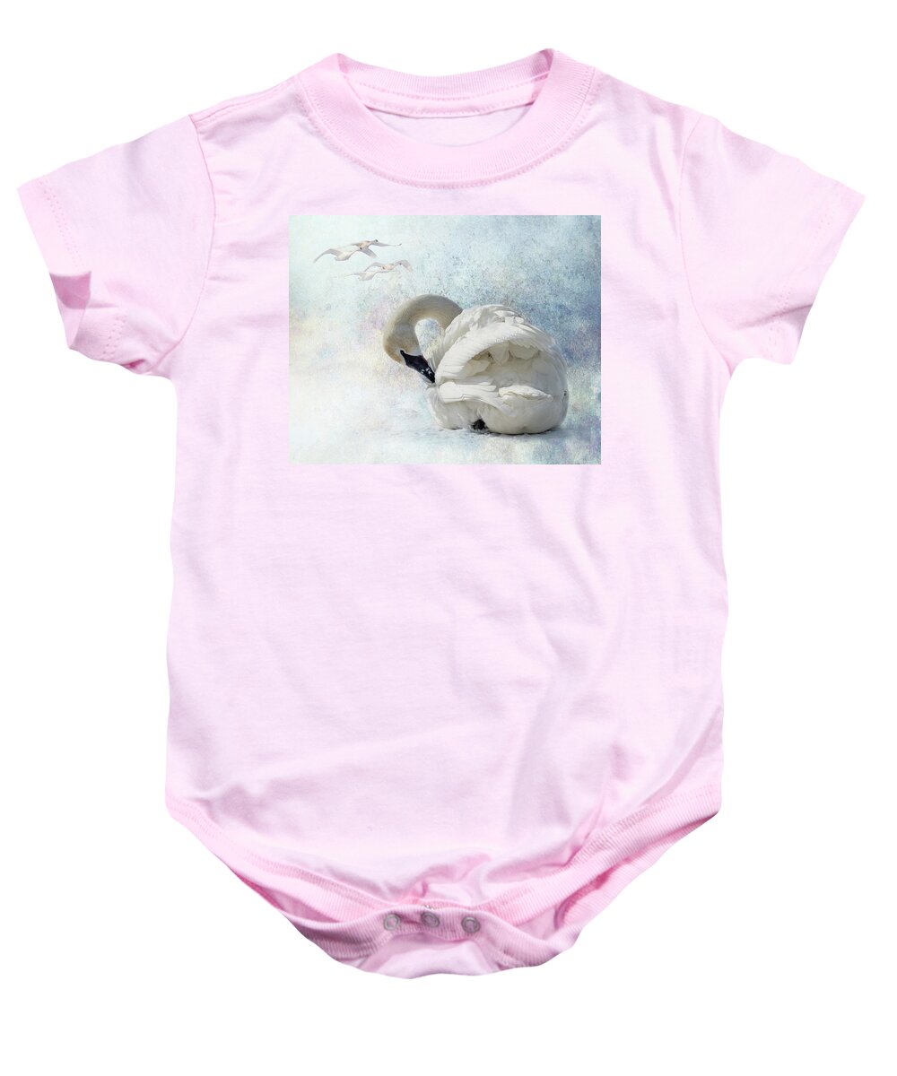 Swan Baby Onesie featuring the photograph Trumpeter Textures #2 - Swan Preening by Patti Deters